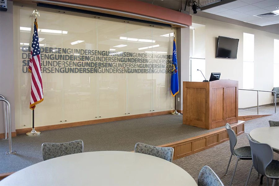 Stage area of ice house education center.