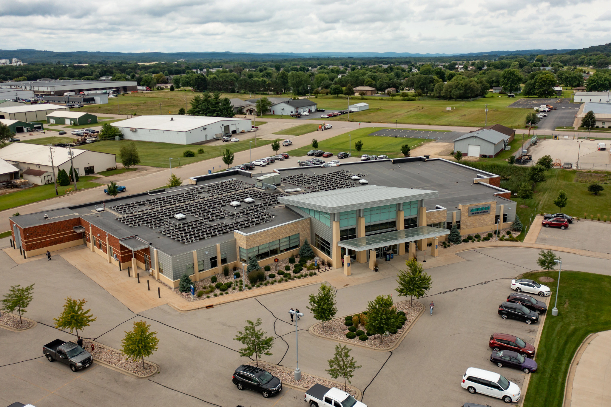 Ariel view of Gundersen Sparta Clinic and parking lot.