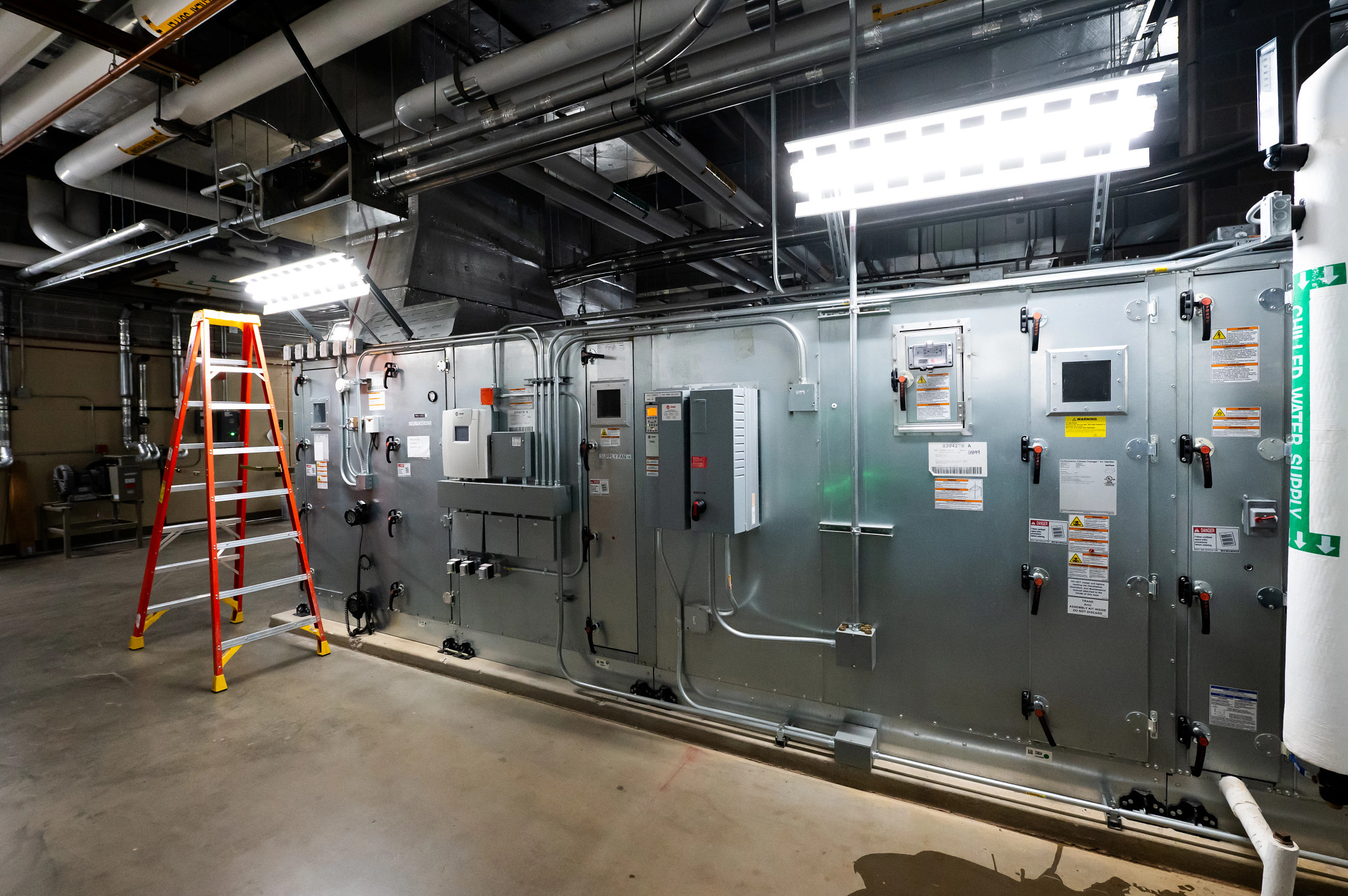 View of air handlers used on hospital campus.