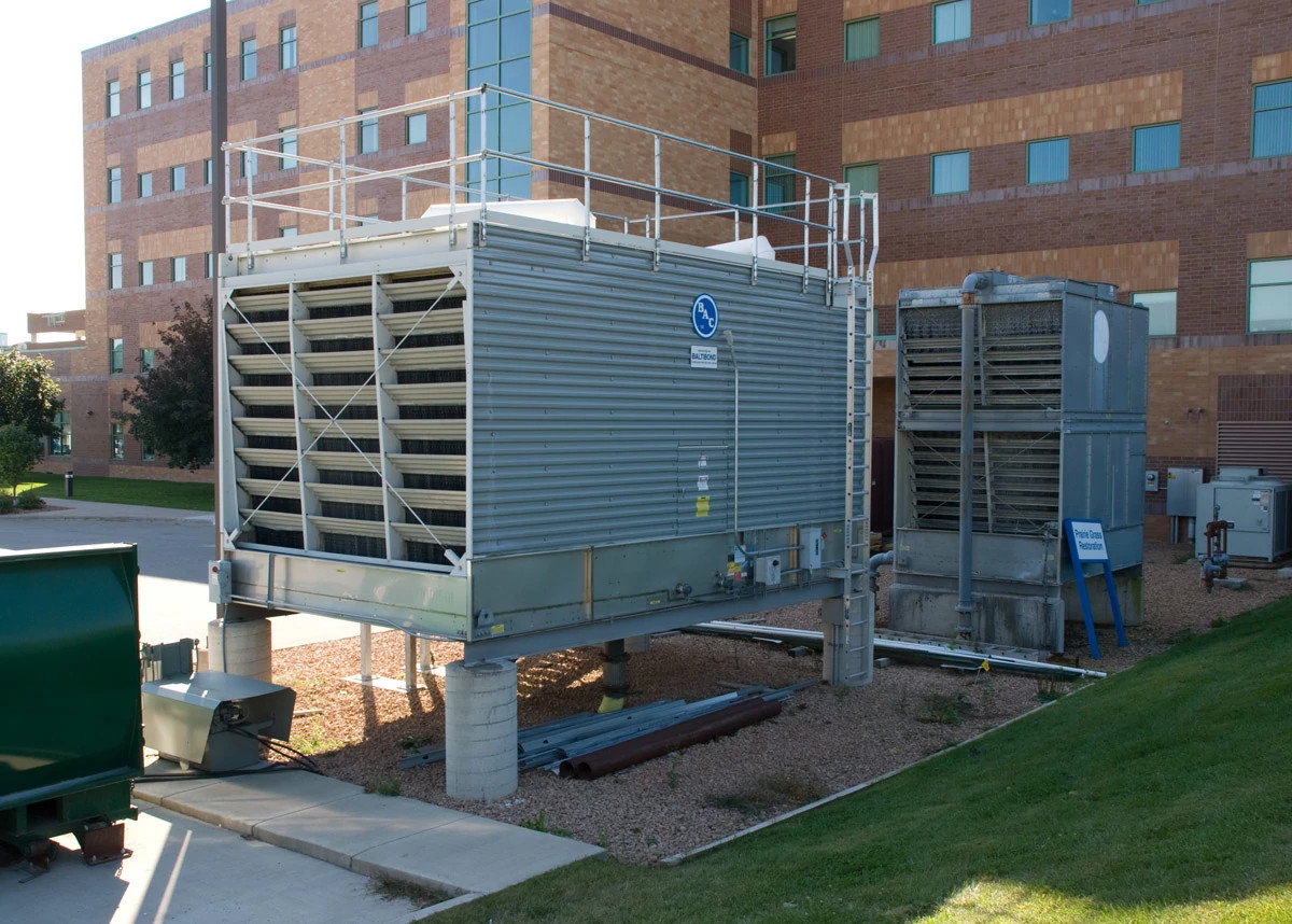 Large chiller outside of medical clinic.