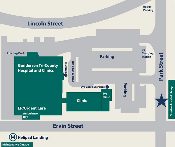 Gundersen Tri-County Senior Living starred on campus map.