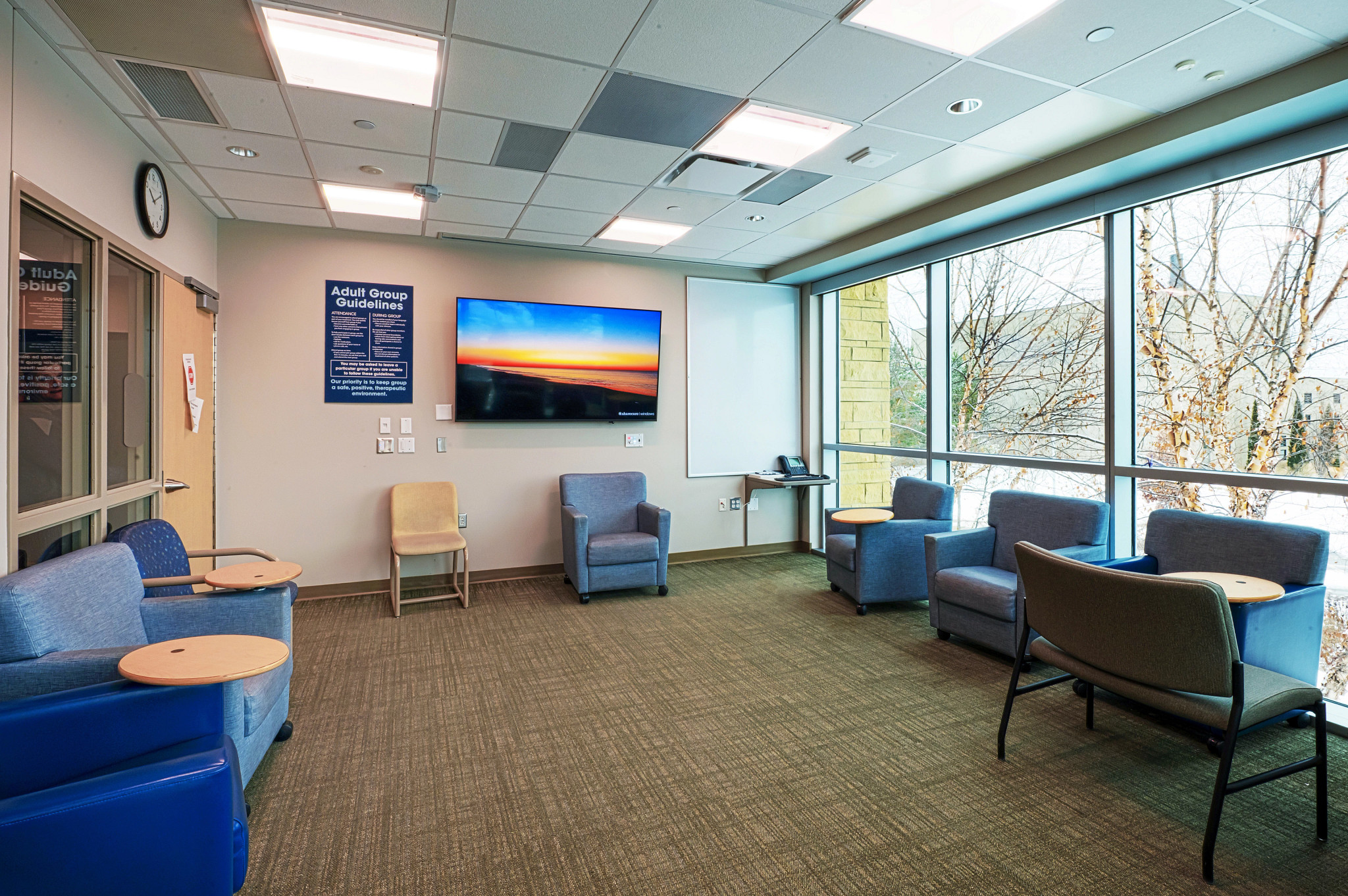 Inpatient Behavioral Health adult group therapy room.